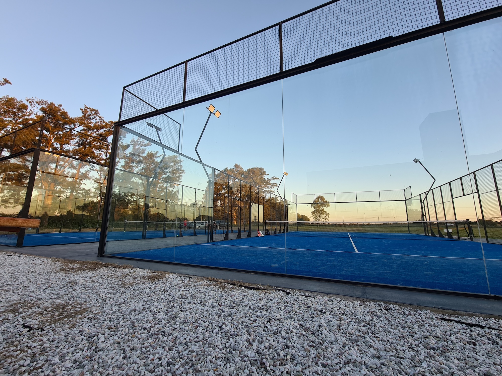 Glazed panel in a Padel court